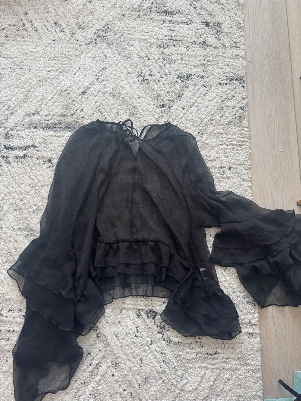 Sheer Black Ruffled Long-Sleeve Women's Top